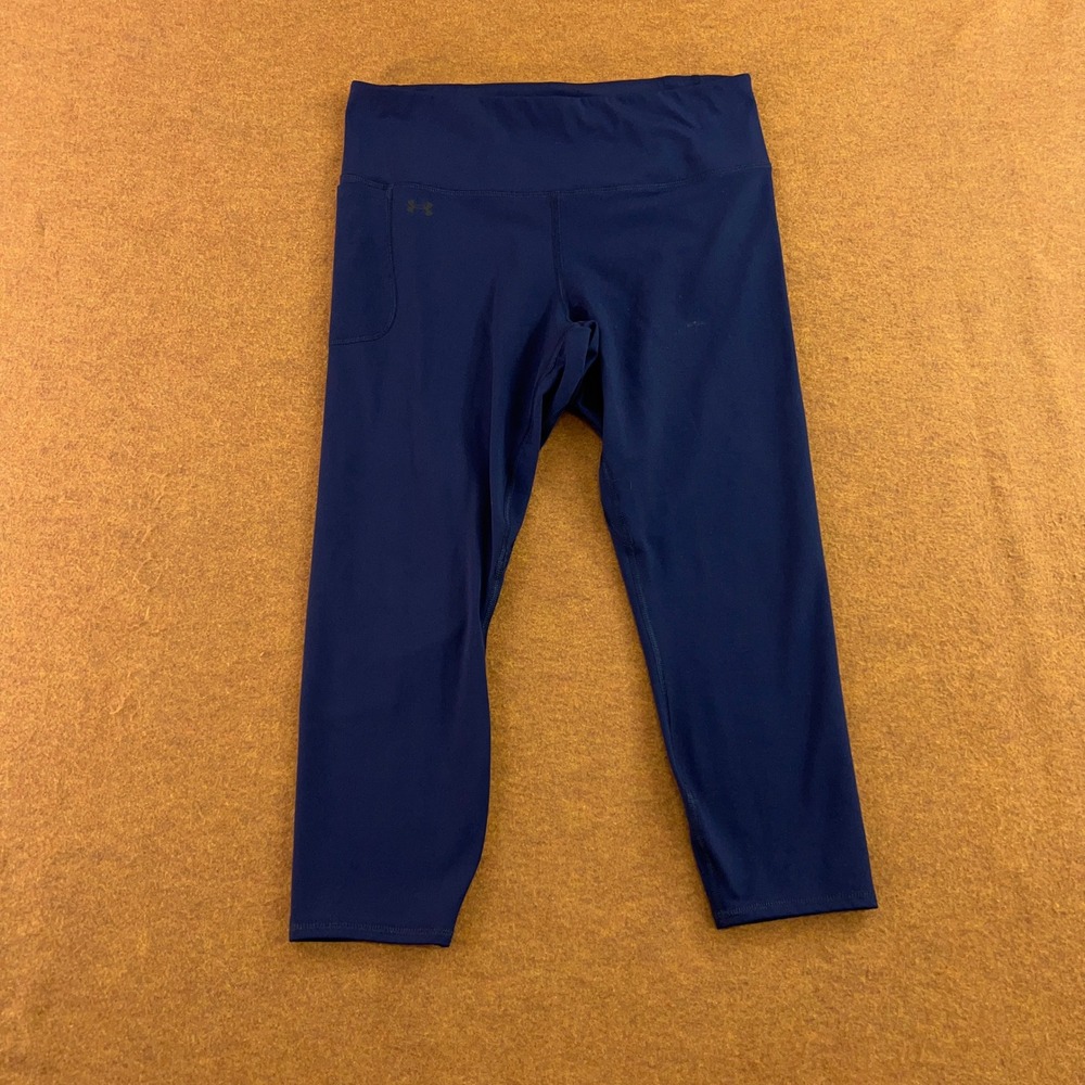 Under Armour Womens XLS Navy Blue HeatGear Crop Leggings *Flaw